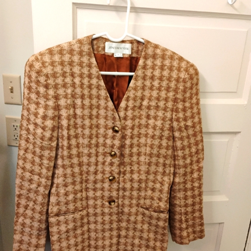 Jones New York Brown Blazer with Houndstooth Pattern